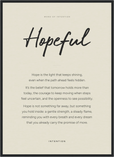 Hopeful Word of Intention Framed print 50x70 cm / 20x28″ Black frame Linen paper