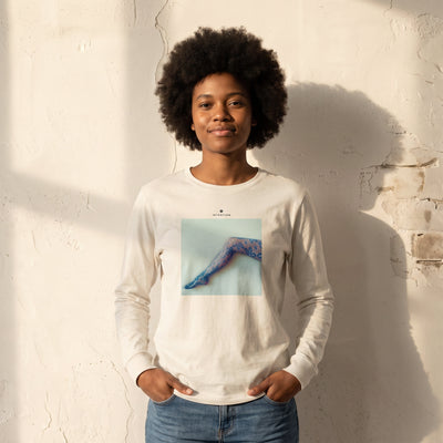 Jazzy - "Lacey Leg" Off White Long Sleeve worn against a sunlit plaster wall