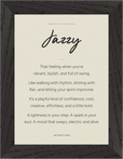 Jazzy Word of Intention Framed print 13x18 cm / 5x7″ Black frame Linen paper