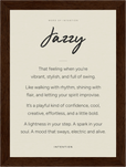 Jazzy Word of Intention Framed print 13x18 cm / 5x7″ Dark wood frame Linen paper