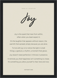 Joy Word of Intention Framed print 21x29.7 cm / 8x12" Black frame Linen paper