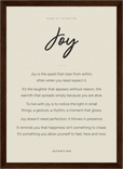 Joy Word of Intention Framed print 21x29.7 cm / 8x12" Dark wood frame Linen paper