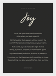 Joy Word of Intention Framed print 21x29.7 cm / 8x12" White frame Carbon paper