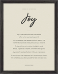 Joy Word of Intention Framed print 30x40 cm / 12x16″ Black frame Linen paper