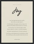 Joy Word of Intention Framed print 30x40 cm / 12x16″ Black frame Linen paper