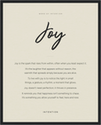 Joy Word of Intention Framed print 40x50 cm / 16x20″ Black frame Linen paper