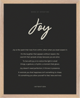 Joy Word of Intention Framed print 40x50 cm / 16x20″ Wood frame Carbon paper