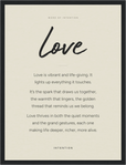 Love Word of Intention Framed print 30x40 cm / 12x16″ Black frame Linen paper