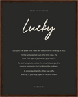 Lucky Word of Intention Framed print 40x50 cm / 16x20″ Dark wood frame Carbon paper