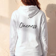 Oneness - "The Urban Matrix" Hoodie White worn from behind, the Word across the shoulder blades
