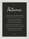 Patience Word of Intention Framed print 21x29.7 cm / 8x12" White frame Carbon paper