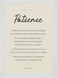Patience Word of Intention Framed print 21x29.7 cm / 8x12" White frame Linen paper
