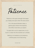 Patience Word of Intention Framed print 21x29.7 cm / 8x12" Wood frame Linen paper