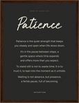 Patience Word of Intention Framed print 30x40 cm / 12x16″ Dark wood frame Carbon paper
