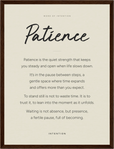 Patience Word of Intention Framed print 30x40 cm / 12x16″ Dark wood frame Linen paper