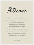 Patience Word of Intention Framed print 30x40 cm / 12x16″ White frame Linen paper