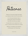 Patience Word of Intention Framed print 30x40 cm / 12x16″ White frame Linen paper