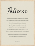 Patience Word of Intention Framed print 30x40 cm / 12x16″ Wood frame Linen paper