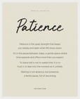 Patience Word of Intention Framed print 40x50 cm / 16x20″ White frame Linen paper