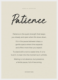 Patience Word of Intention Framed print 50x70 cm / 20x28″ White frame Linen paper