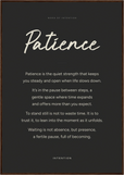 Patience Word of Intention Framed print 70x100 cm / 28x40″ Dark wood frame Carbon paper