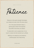Patience Word of Intention Framed print 70x100 cm / 28x40″ Wood frame Linen paper