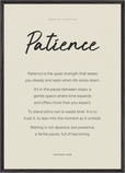 Patience Word of Intention Framed print A1 (59.4 x 84.1 cm) Black frame Linen paper