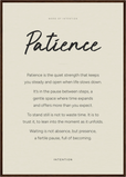 Patience Word of Intention Framed print A1 (59.4 x 84.1 cm) Dark wood frame Linen paper