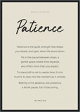 Patience Word of Intention Framed print A2 (42 x 59.4 cm) Black frame Linen paper
