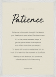 Patience Word of Intention Framed print A2 (42 x 59.4 cm) White frame Linen paper