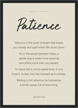 Patience Word of Intention Framed print A3 (29.7 x 42 cm) Black frame Linen paper
