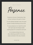 Presence Word of Intention Framed print 21x29.7 cm / 8x12" Black frame Linen paper