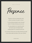 Presence Word of Intention Framed print 30x40 cm / 12x16″ Black frame Linen paper