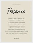 Presence Word of Intention Framed print 30x40 cm / 12x16″ White frame Linen paper