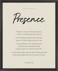 Presence Word of Intention Framed print 40x50 cm / 16x20″ Black frame Linen paper