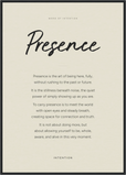 Presence Word of Intention Framed print A1 (59.4 x 84.1 cm) Black frame Linen paper