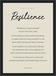 Resilience Word of Intention Framed print 21x29.7 cm / 8x12" Black frame Linen paper
