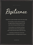 Resilience Word of Intention Framed print 50x70 cm / 20x28″ Black frame Carbon paper