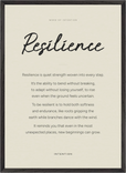 Resilience Word of Intention Framed print 50x70 cm / 20x28″ Black frame Linen paper