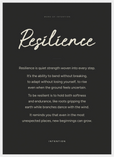 Resilience Word of Intention Framed print 50x70 cm / 20x28″ White frame Carbon paper