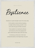 Resilience Word of Intention Framed print 50x70 cm / 20x28″ White frame Linen paper