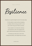 Resilience Word of Intention Framed print 70x100 cm / 28x40″ Dark wood frame Linen paper