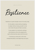 Resilience Word of Intention Framed print 70x100 cm / 28x40″ White frame Linen paper