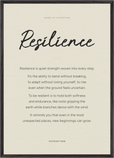 Resilience Word of Intention Framed print A1 (59.4 x 84.1 cm) Black frame Linen paper