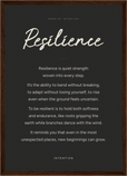 Resilience Word of Intention Framed print A3 (29.7 x 42 cm) Dark wood frame Carbon paper