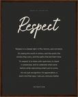 Respect Word of Intention Framed print 40x50 cm / 16x20″ Dark wood frame Carbon paper