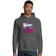 Serenity Indigo Sky Organic Unisex Hoodie Grey Melange model front