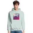 Serenity Indigo Sky Recycled Blend Unisex Hoodie creamy green model front