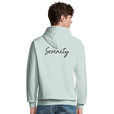 Serenity Indigo Sky Recycled Blend Unisex Hoodie creamy green model back