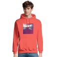 Serenity Indigo Sky Recycled Blend Unisex Hoodie pop orange model front